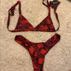 Red Snakeskin ZAFUL Cheeky Triangle Swimsuit (NEW)